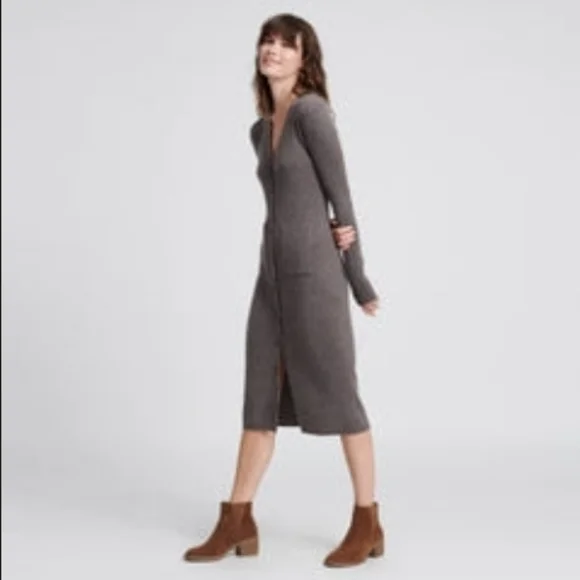 NAADAM Brown Cashmere Ribbed Sweater Dress - Picture 2 of 7